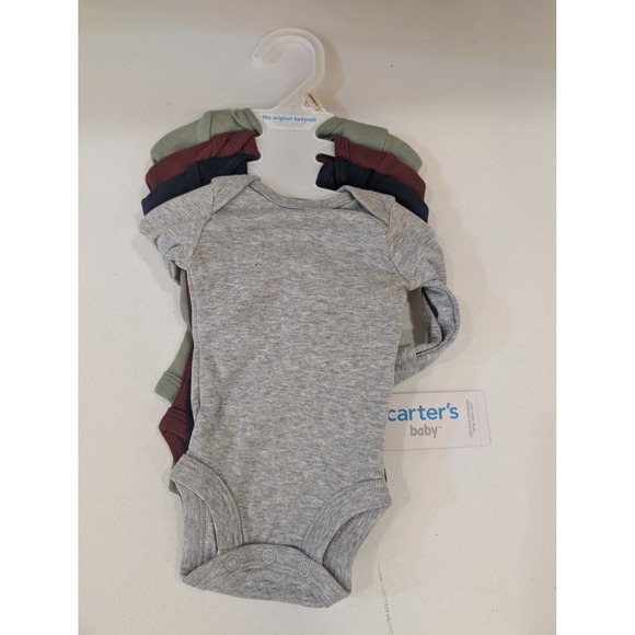 Carters Baby Bodysuits Premie NB 4 Pack Neutral Gray Green Burgundy Navy NWT - Picture 1 of 3